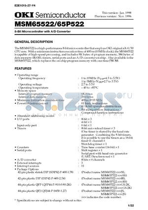 MSM65522-XXXJS datasheet - 8-Bit Microcontroller with A/D Converter