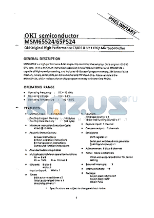 MSM65524 datasheet - Oki Original High Performance CMOS 8 Bit 1 Chip Microcontroller