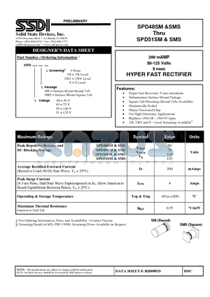 SPD48SMTX datasheet - 200 mAMP 50-125 Volts 5nsec HYPER FAST RECTIFIER