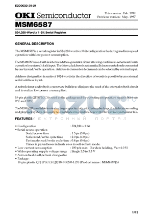 MSM6587 datasheet - 524,288-Word x 1-Bit Serial Register