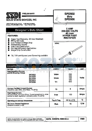 SPD503 datasheet - 5 AMPS 200 - 600 VOLTS 40 nsec HYPER FAST RECTIFIER