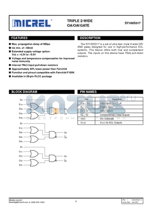 SY100S317JC datasheet - TRIPLE 2-WIDE OA/OAI GATE