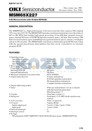 MSM65X227 datasheet - 8-Bit Microcontroller (with 4K-Byte EEPROM)