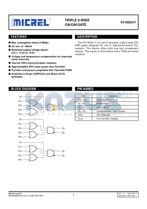 SY100S317JZ datasheet - TRIPLE 2-WIDE OA/OAI GATE