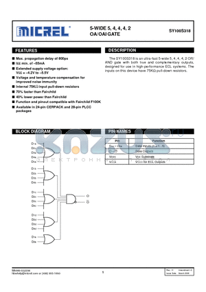 SY100S318FC datasheet - 5-WIDE 5, 4, 4, 4, 2 OA/OAI GATE