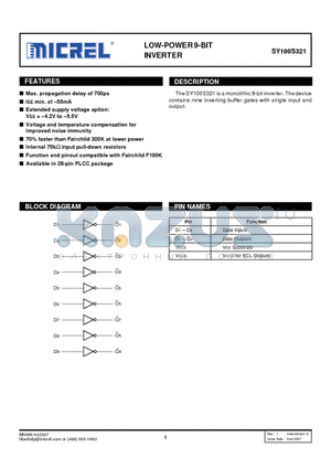 SY100S321JZ datasheet - LOW-POWER 9-BIT INVERTER