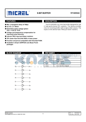 SY100S322FCTR datasheet - 9-BIT BUFFER