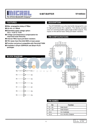 SY100S322JC datasheet - 9-BIT BUFFER