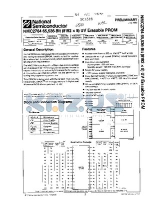 NMC2764 datasheet - 65,536-BIT (8192x8) UV ERASABLE PROM