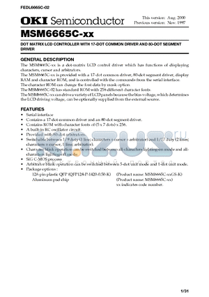 MSM6665C datasheet - DOT MATRIX LCD CONTROLLER WITH 17-DOT COMMON DRIVER AND 80-DOT SEGMENT DRIVER