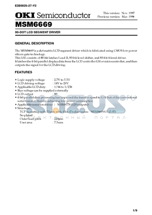 MSM6669 datasheet - 80-DOT LCD SEGMENT DRIVER