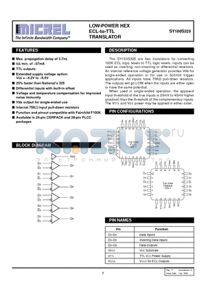 SY100S325 datasheet - LOW-POWER HEX ECL-to-TTL TRANSLATOR