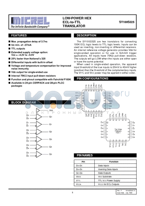 SY100S325FC datasheet - LOW-POWER HEX ECL-to-TTL TRANSLATOR