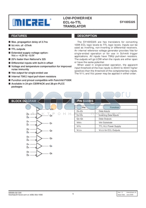 SY100S325FCTR datasheet - LOW-POWER HEX ECL-to-TTL TRANSLATOR