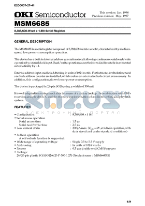 MSM6685 datasheet - 8,388,608-Word x 1-Bit Serial Register