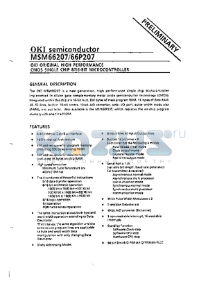 MSM66P207 datasheet - OKI ORIGINAL HIGH PERFORMANCE CMOS SINGLE CHIP 8/16-BIT MICROCONTROLLER