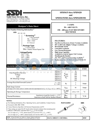 SPD5415SMSTX datasheet - 3 AMPS 50 - 600 VOLTS 150 - 400 nsec FAST RECOVERY RECTIFIER