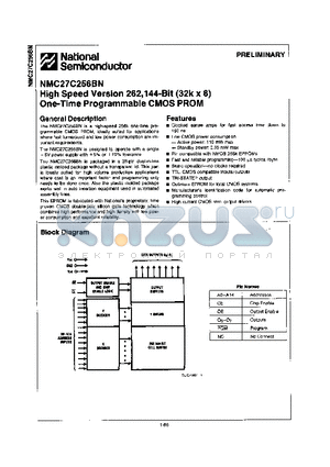 NMC27C256BN15 datasheet - High Speed Version 262, 144-Bit(32k X 8) One-Time Programmable CMOS PROM