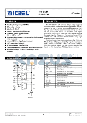 SY100S331JZ datasheet - TRIPLE D FLIP-FLOP