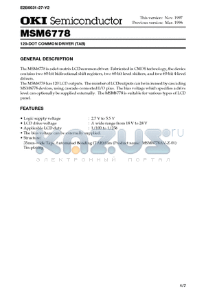 MSM6778 datasheet - 120-DOT COMMON DRIVER (TAB)