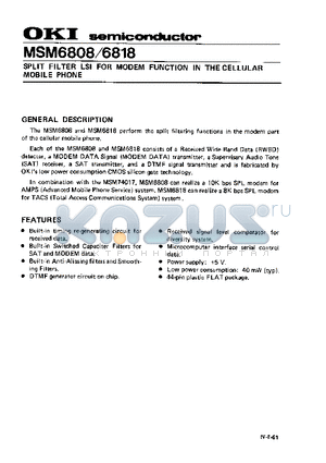 MSM6818 datasheet - SPLIT FILTER LSI FOR MODEM FUNCTION IN THE CELLULAR MOBILE PHONE