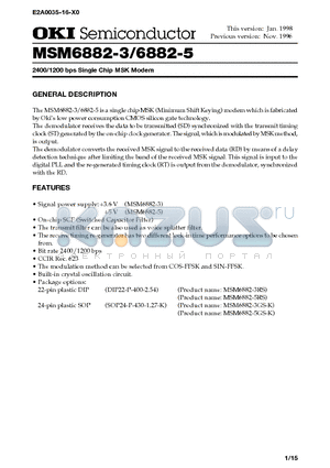 MSM6882-5 datasheet - 2400/1200 bps Single Chip MSK Modem