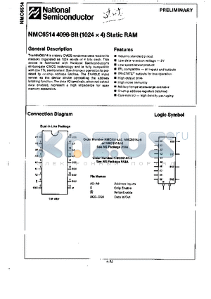 NMC6514J-2 datasheet - 4096-BIT (1024 X 4) STATIC RAM