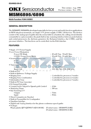 MSM6895 datasheet - Multi-Function PCM CODEC