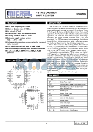 SY100S336JCTR datasheet - 4-STAGE COUNTER/ SHIFT REGISTER