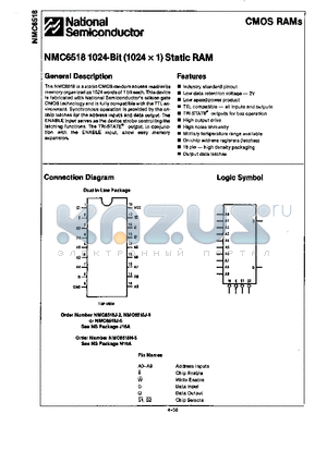 NMC6518 datasheet - 1024-BIT (1024 X 1) STATIC RAM