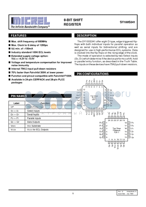 SY100S341 datasheet - 8-BIT SHIFT REGISTER