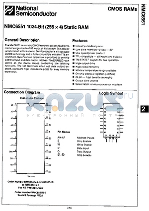 NMC6551J datasheet - 1024-Bit (256 x 4) Static RAM