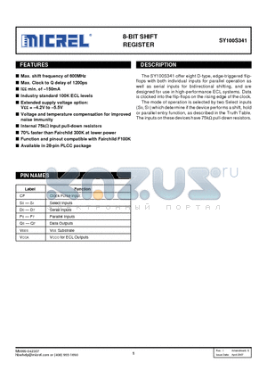 SY100S341_07 datasheet - 8-BIT SHIFT REGISTER