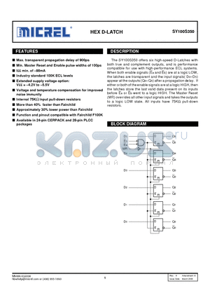 SY100S350 datasheet - HEX D-LATCH