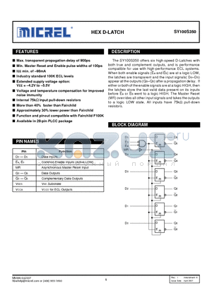 SY100S350 datasheet - HEX D-LATCH