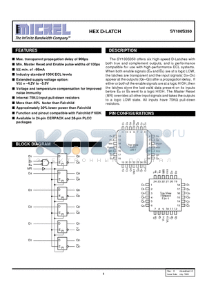 SY100S350JC datasheet - HEX D-LATCH