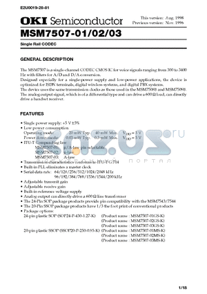 MSM7507-01GS-K datasheet - Single Rail CODEC