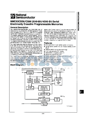 NMC93CS56EM datasheet - 2048-BIT / 4096-BIT SERIAL ELECTRICALLY ERASABLE PROGRMMABLE MEMORIES