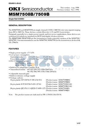 MSM7508 datasheet - Single Rail CODEC