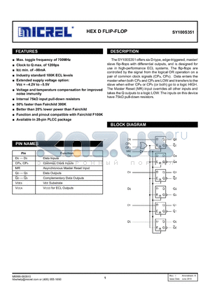 SY100S351 datasheet - HEX D FLIP-FLOP