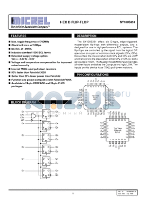 SY100S351 datasheet - HEX D FLIP-FLOP