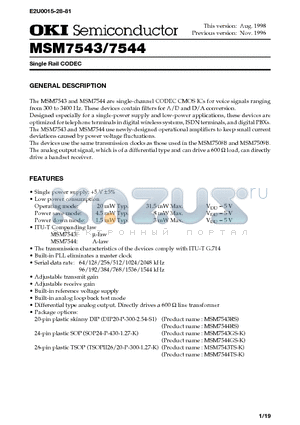 MSM7543 datasheet - Single Rail CODEC