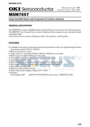 MSM7557 datasheet - Single Chip MSK Modem with Compandor for Cordless Telephone