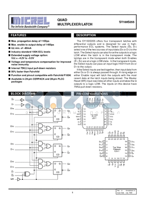 SY100S355JC datasheet - QUAD MULTIPLEXER/LATCH