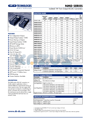 NMD120505D datasheet - Isolated 1W Twin Output DC-DC Converters