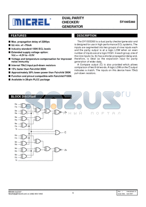 SY100S360 datasheet - DUAL PARITY CHECKER/ GENERATOR