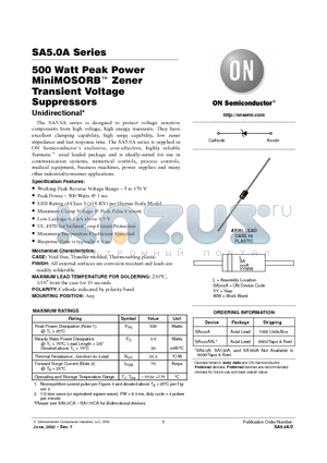 SA5-0A datasheet - 500 Watt Peak Power MiniMOSORB Zener Transient Voltage Suppressors