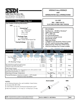 SPD5615SMS datasheet - 1.0 AMP 200 - 1000 VOLTS FAST RECOVERY RECTIFIER