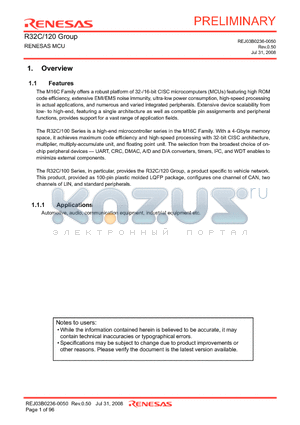 R32C120 datasheet - RENESAS MCU
