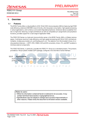 R32C111 datasheet - RENESAS MCU